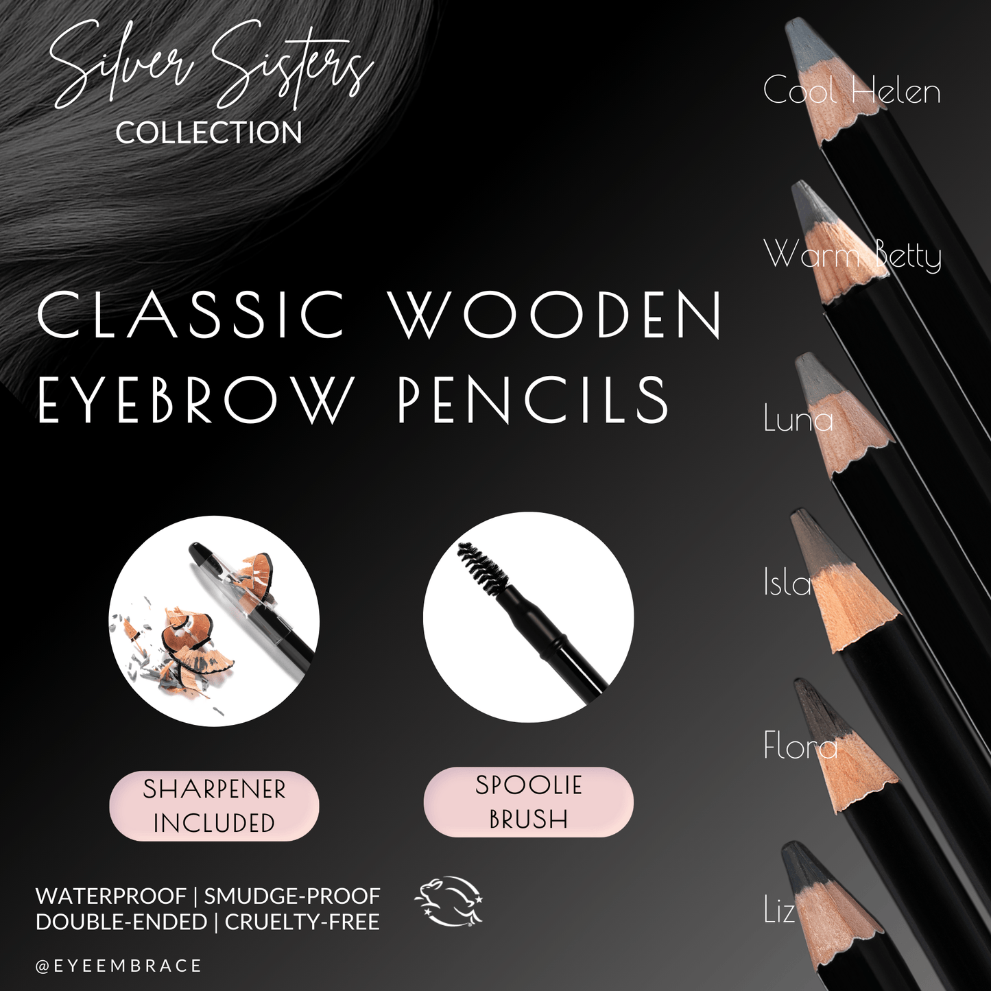 Classic Wooden Eyebrow Pencil with Sharpener and Spoolie Brush
