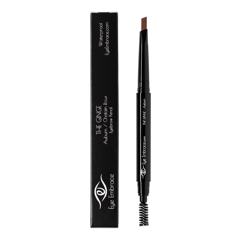 Eye Embrace The Ginge auburn red eyebrow pencil. Double-ended mechanical brow pencil with spoolie brush and box