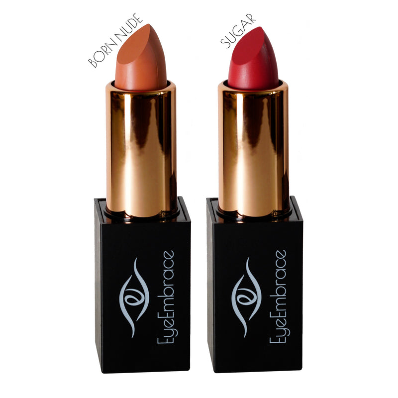 Moisturizing Matte Lipstick Kit: Sugar (red) and Born Nude (nude)